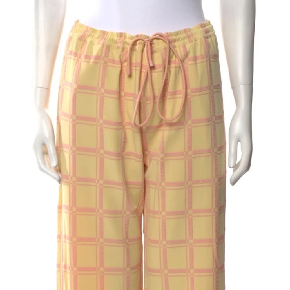 Pink and Yellow Checkered Straight-Legged Pants